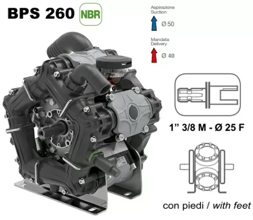 Насос мембранный Comet серия BPS260 NBR40 (249 л/мин; 20 бар); ВОМ 1"3/8 - вал d25 внутрен./шпонка