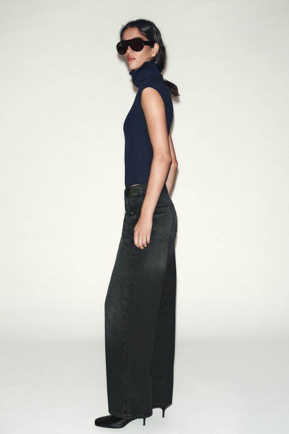 ZARA ХЛОПКОВОЕ БОДИ С ВОРОТНИКОМ-СТОЙКОЙ, МОРСКОЙ СИНИЙ