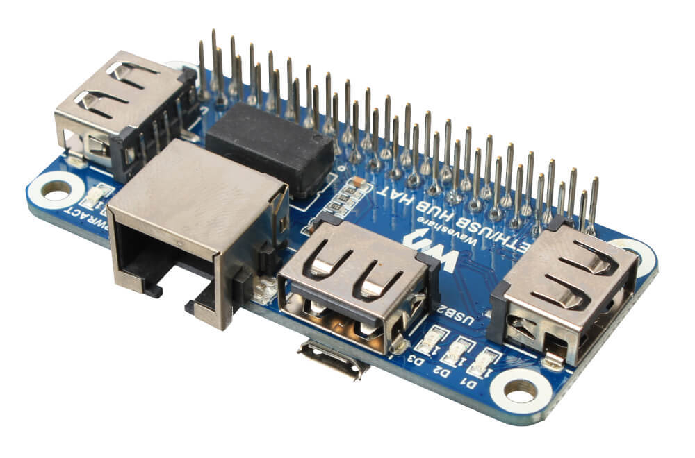 Плата расширения Ethernet / USB HUB HAT for Raspberry Pi, 1x RJ45, 3x USB