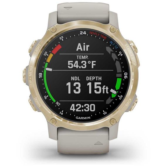 Умные часы - дайвинг компьютер Garmin Descent MK2s светло-золотистый корпус со светло-песочным силиконовым ремешком