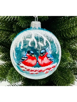 Елочный шар Снегири 7.5 см