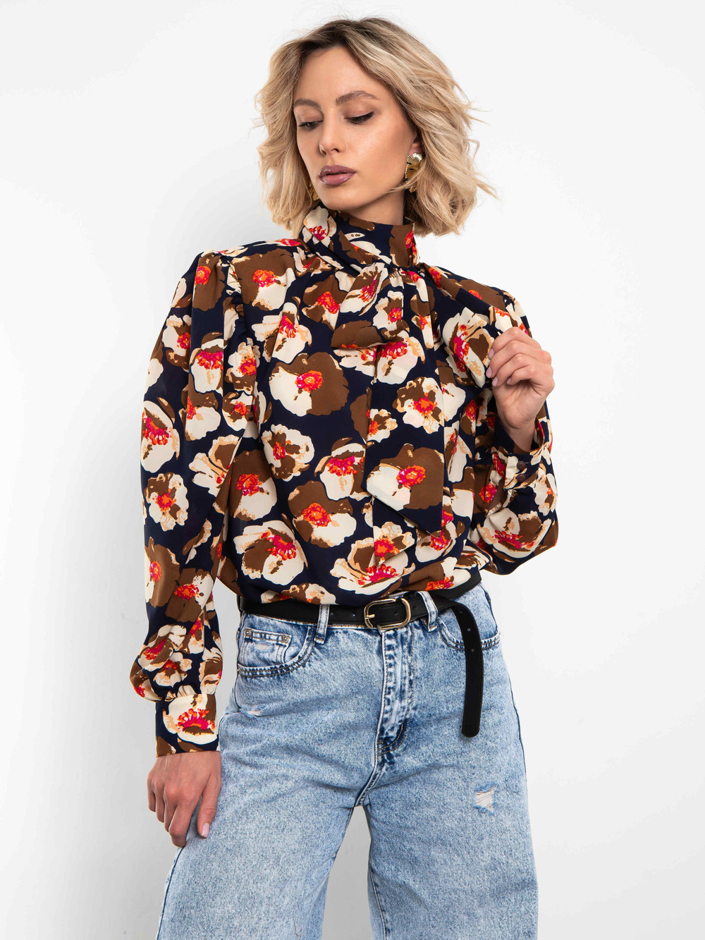 Блуза Кашне (синий/охра)