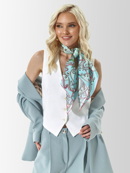 Платок «Яйцо Фаберже Ландыши» 100% шёлк лазурный