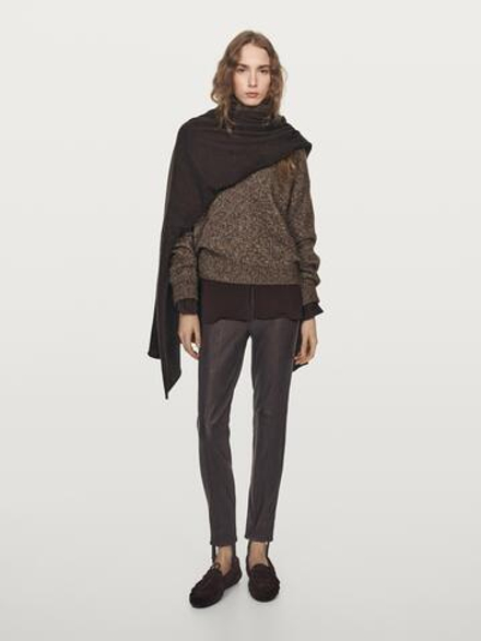 Massimo Dutti Легинсы из кожи наппа с эластичной отделкой, коричневый