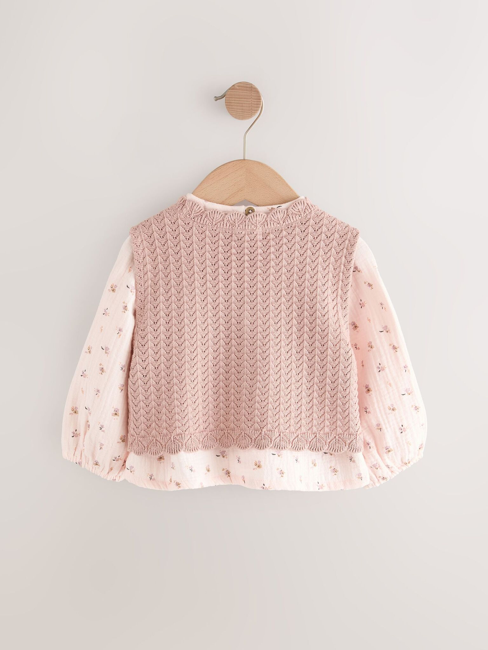 Жилет вязаный и блуза в комплекте для девочки Next E25-150, Розовый