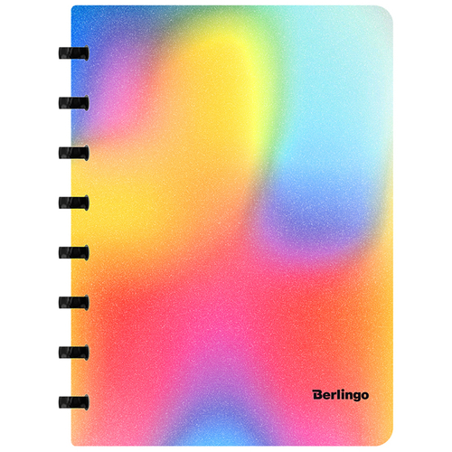 Бизнес-тетрадь А5+, 80л., Berlingo "Gradient", глиттер-эффект, клетка, на кольцах, с возм. замены блока, 80г/м2, пластик. обложка 700мкм, линейка-закл