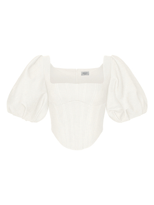 Топ корсетного типа из денима с пышными рукавами