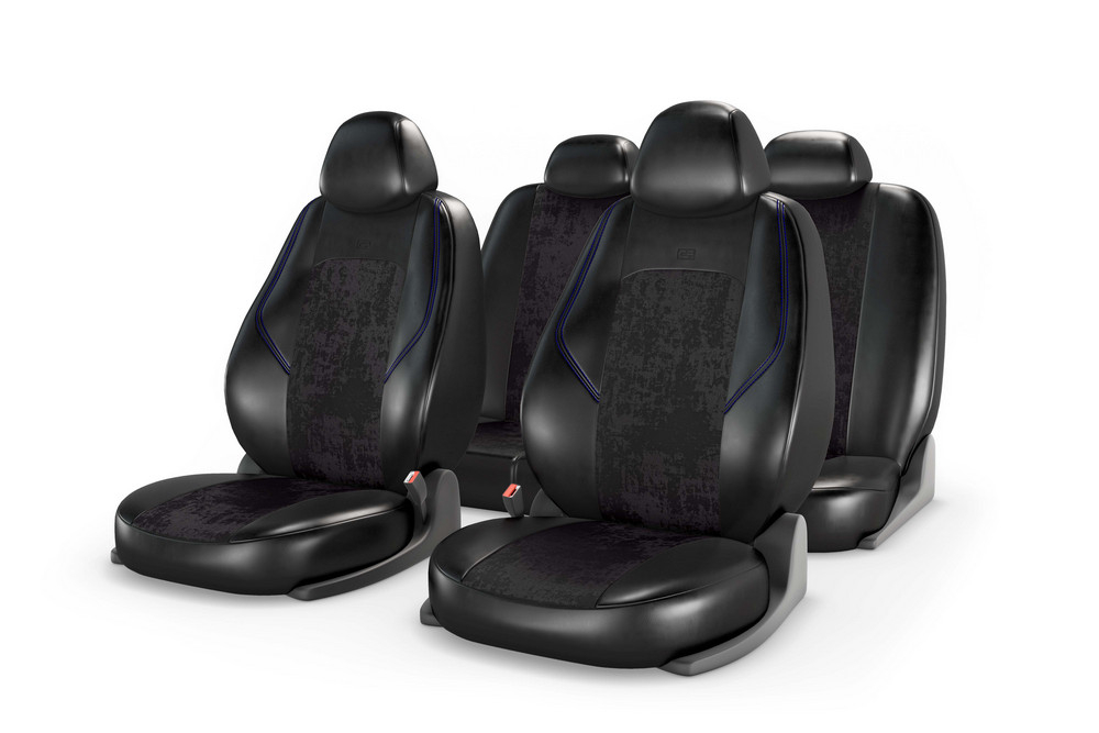 Чехлы на сидения CarFashion «RANGER ZAMSHA» 11226 - Экокожа+замша -черный/черный/синий