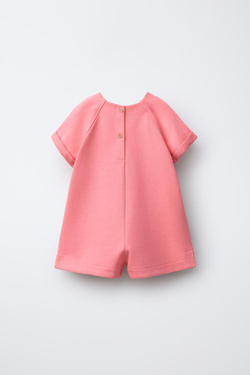 ZARA КОРОТКИЙ КОМБИНЕЗОН ИЗ ФУТЕРА, КОРАЛЛОВО-КРАСНЫЙ