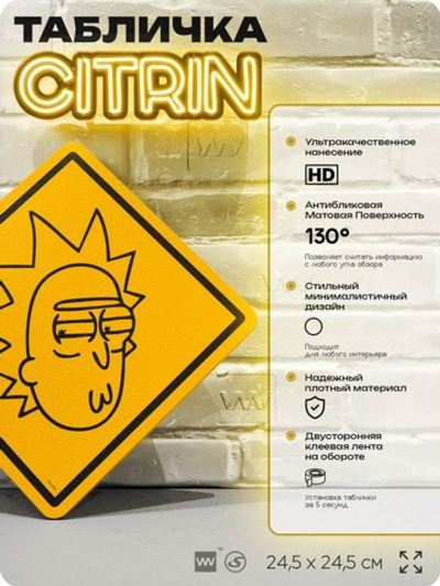 Табличка декоративная "Рик Санчес" из сериала Рик и Морти, на дверь и стену, прикольная штука в подарок фанату, декоративный знак ЦИТРИН, 24,5х24,5 см, пластиковая, Айдентика Технолоджи