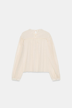 ZARA РУБАШКА С ВЫШИВКОЙ ZW COLLECTION, ЦВЕТ СЛОНОВОЙ КОСТИ