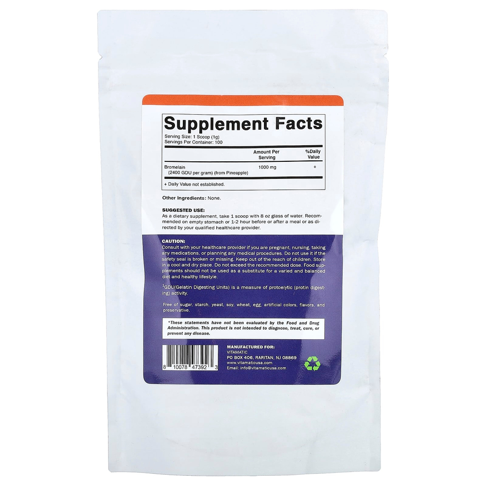 Vitamatic, бромелаин, 100 г (3,5 унции)