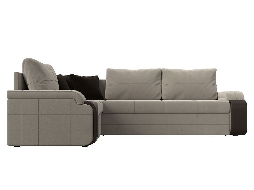 Диван угловой Николь левый угол, Бежевый\Коричневый\Коричневый, Микровельвет\Экокожа, 29377L