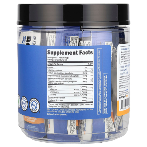 Nutricost, Performance, BCAA +, персик и манго, 20 пакетиков по 13 г (0,5 унции)