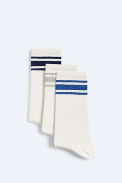 ZARA НАБОР ИЗ 3 ПАР НОСКОВ В ПОЛОСКУ, ЖЕЛТОВАТО-БЕЛЫЙ
