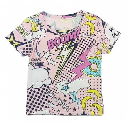 Футболка 412/28 розовая, бананы, пончики