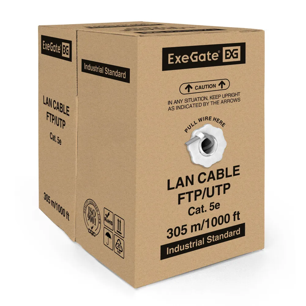 Кабель ExeGate Special UTP4-C5e-CCA-S26-IN-PVC-GY-305 UTP 4 пары кат.5e CCA, 26AWG, бухта 305м, серый, PVC