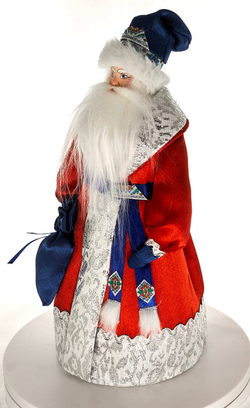 Фарфоровая кукла коллекционная  Дед Мороз c мешком подарков. Новогодняя игрушка под ёлку ручной работы