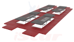 Напольные страховочные маты вокруг четырех батутов - стандарт FIG