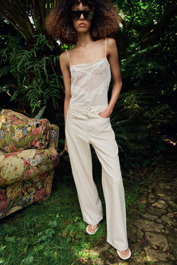 ZARA КРУЖЕВНОЙ ТОП, ЖЕЛТОВАТО-БЕЛЫЙ