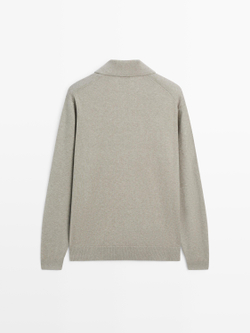 Massimo Dutti Свитер поло из хлопкового трикотажа, серовато-зеленый