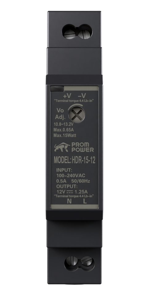 Источник питания PROMPOWER HDR-15-12, на вых. 12 В DC, 1.25А, 15Вт. Вх. 85-264В AC (120-370 В DC)