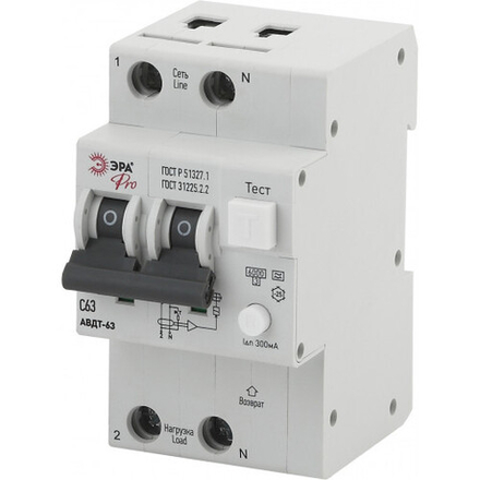 Автоматический выключатель дифференциального тока ЭРА PRO NO-902-17 АВДТ 63 C63 300мА 1P+N тип A