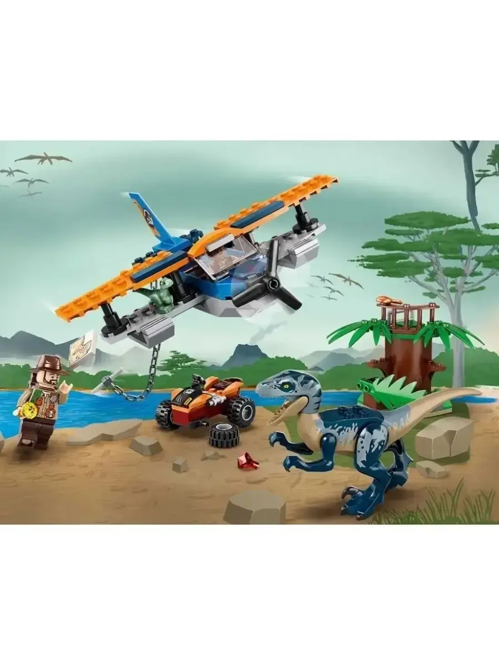 Конструктор Велоцираптор Спасение на биплане 118 дет 11578