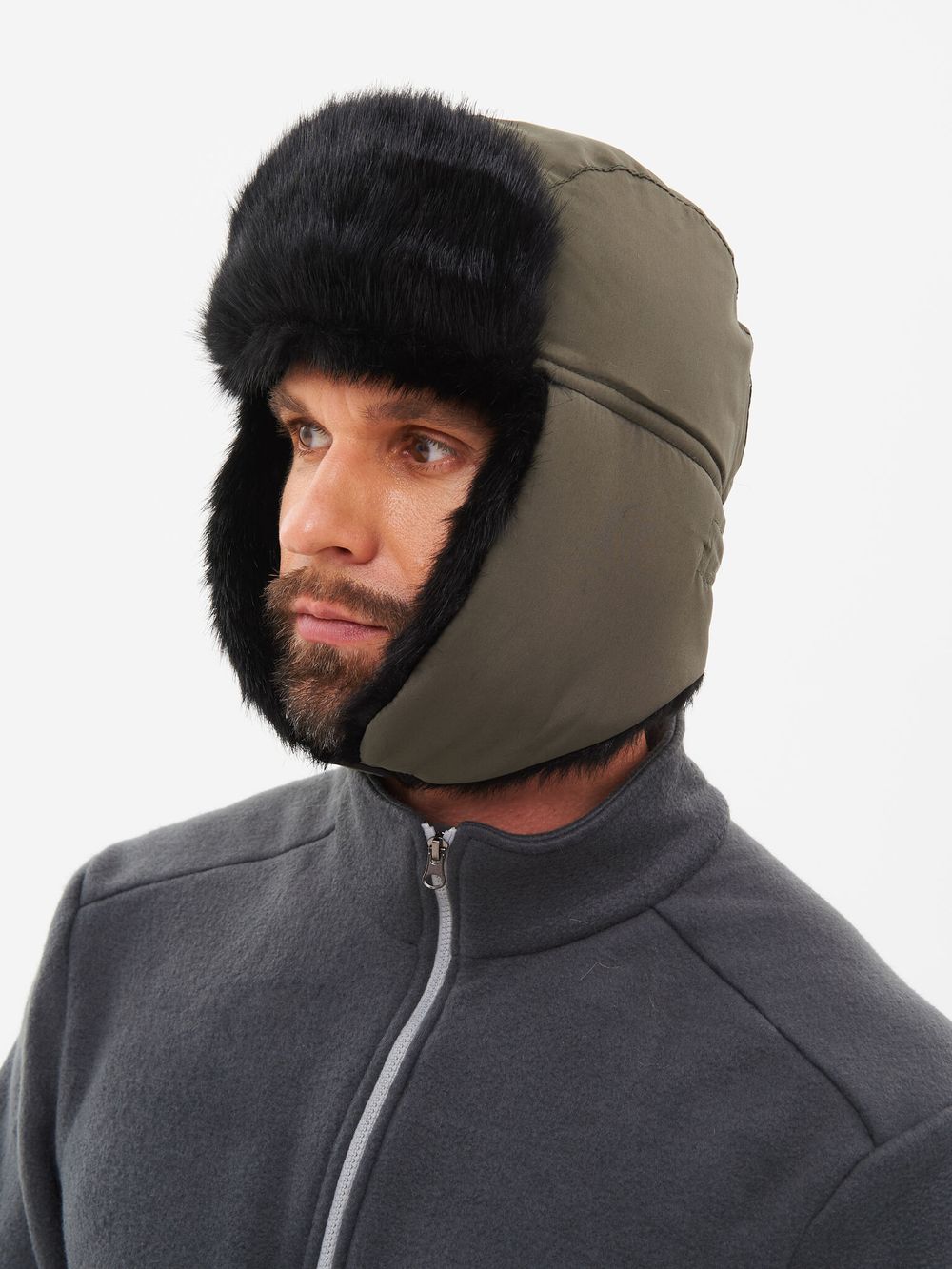 Шапка ушанка с маской Евро Норка ткань Taslan цвет Хаки