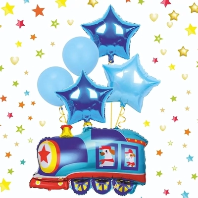 Воздушные шары 6 шт, 45см,12»/24см, 69см «Весёлый паровозик»