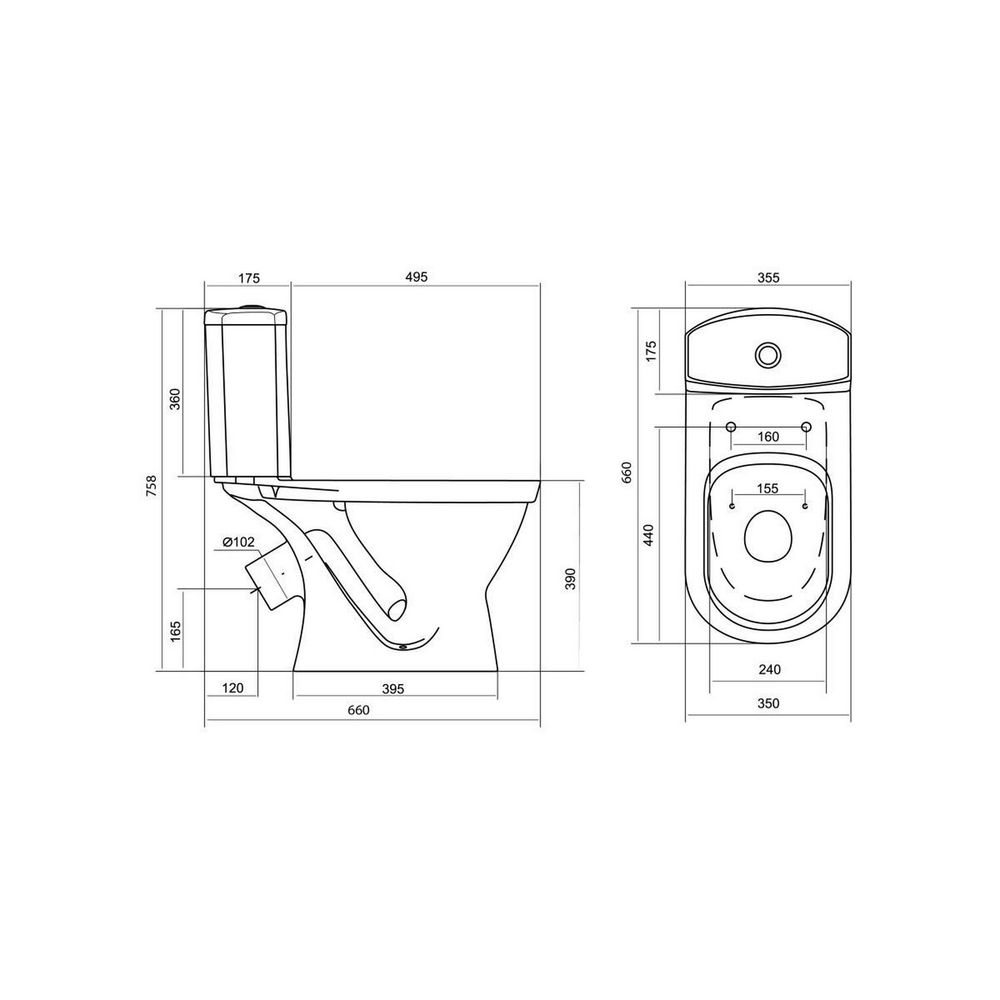 Унитаз-компакт "Алькор 2РА а/вспл дюропласт" (кос.вып,нижн.подв. 2-кн.арм Уклад, сид.) (Santek)
