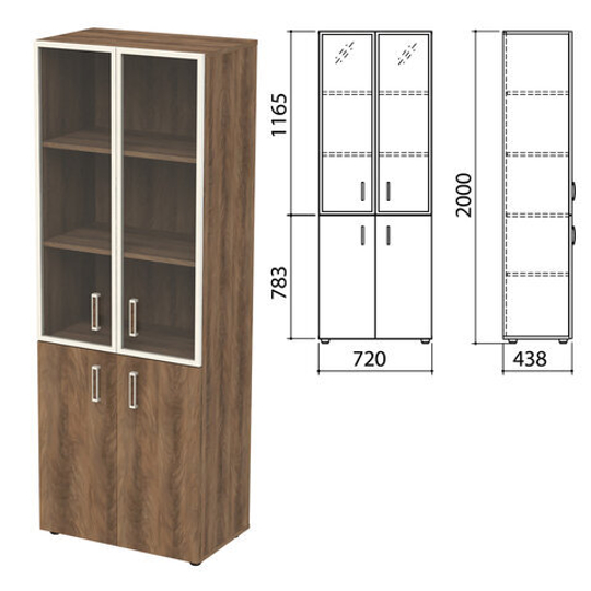 Шкаф закрытый со стеклом в алюминиевой рамке "Приоритет", 720х438х2000, 4 полки, лагос (КОМПЛЕКТ)