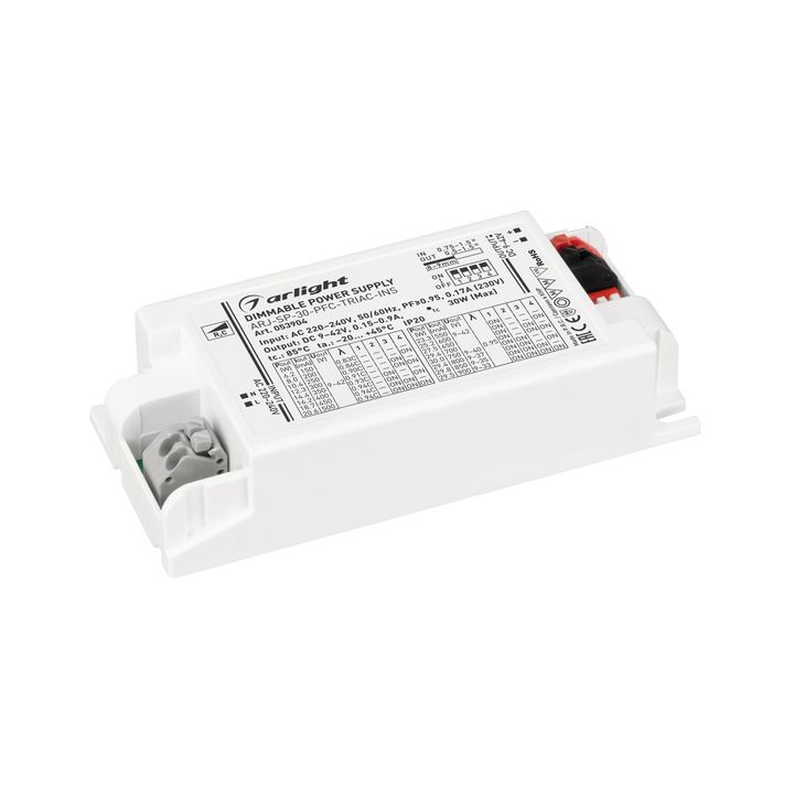 Блок питания ARJ-SP-30-PFC-TRIAC-INS (30W, 9-42V, 0.15-0.9A) Arlight 053904