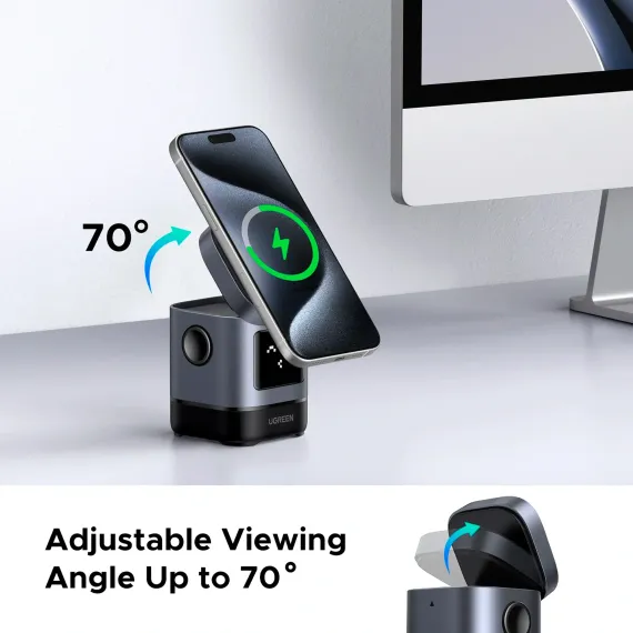 UGREEN W709 UNO 2-in-1 Robot Magnetic 20W for iPhone/AirPods Grey
