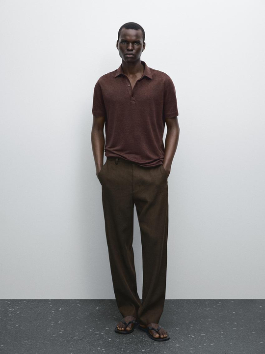 Massimo Dutti Поло с короткими рукавами из 100% льна, бордо