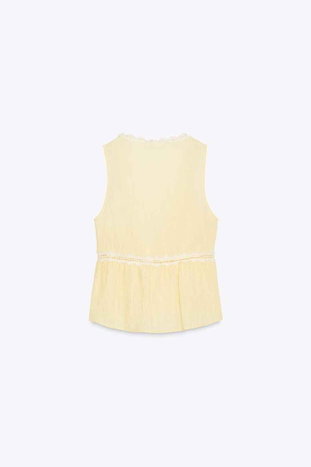 ZARA ТОП С КРУЖЕВОМ, СВЕТЛО-ЖЕЛТЫЙ