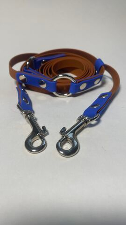 Перестежка поводок для средних собак, 15 мм, 3 м , биотан , коричневый и синий.