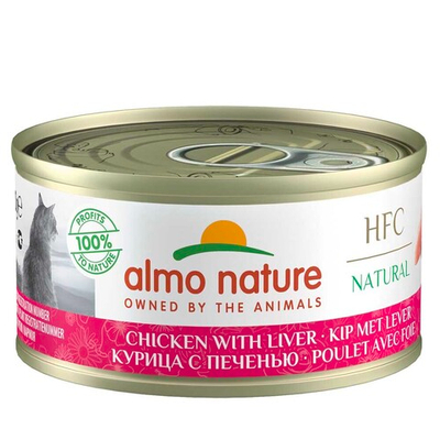 Almo Nature консервы для кошек "HFC Natural" с курицей и печенью (75% мяса) 70 г банка