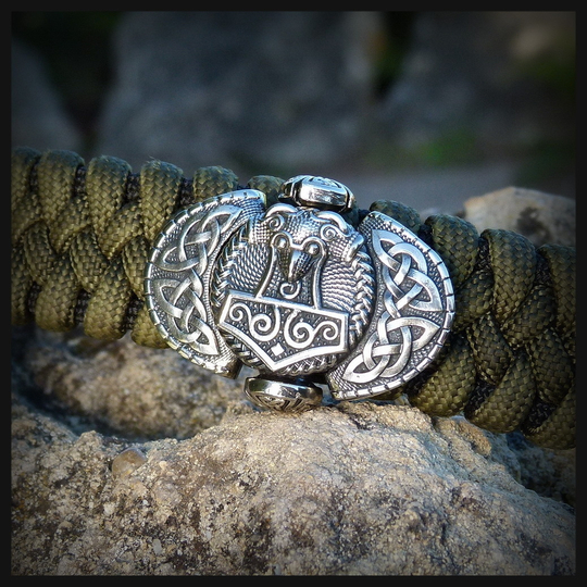 Замок для браслета из паракорда или кожи "Тор" мельхиор