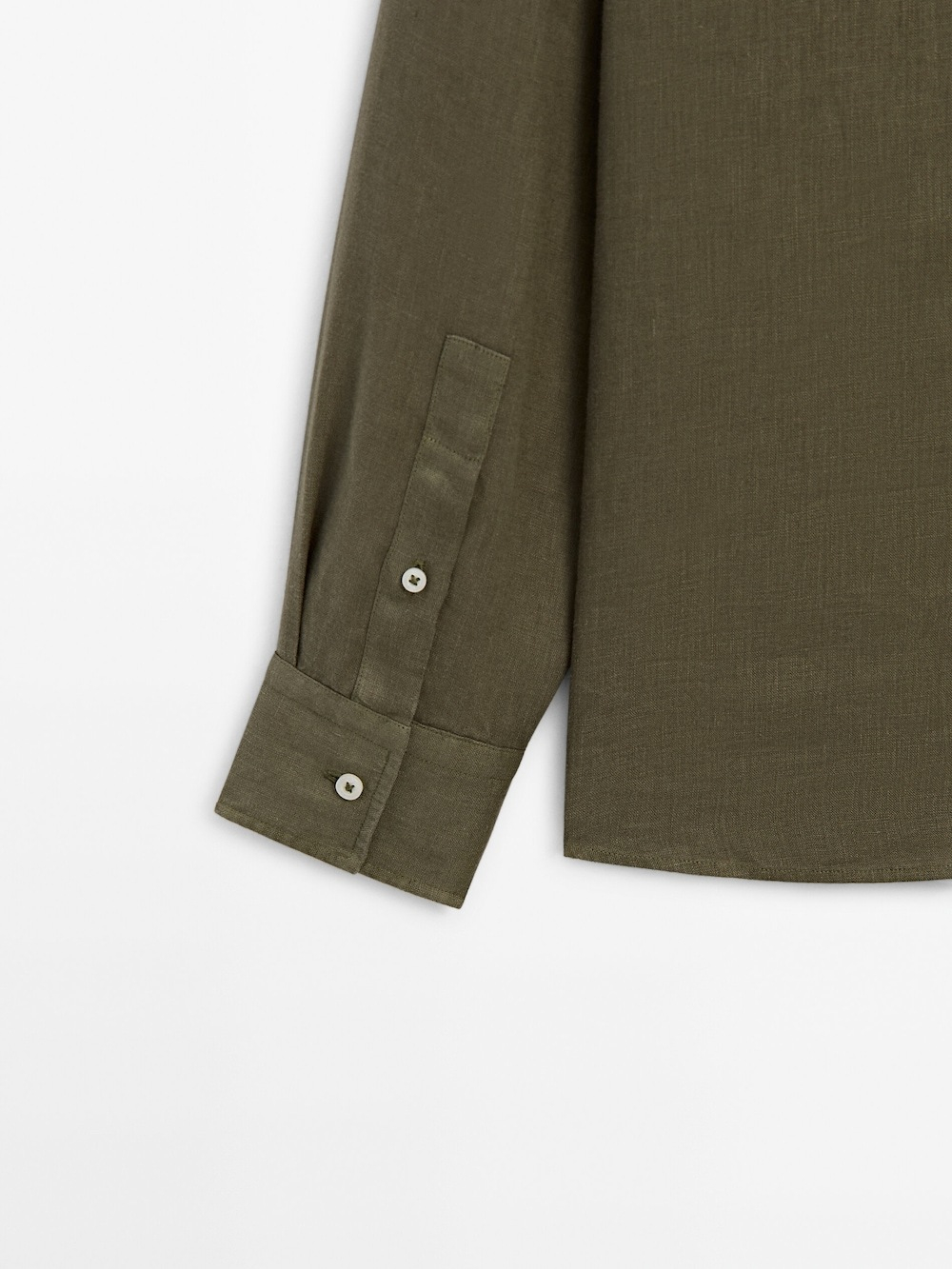 Massimo Dutti Льняная рубашка классического кроя с воротником-стойкой,  зеленый