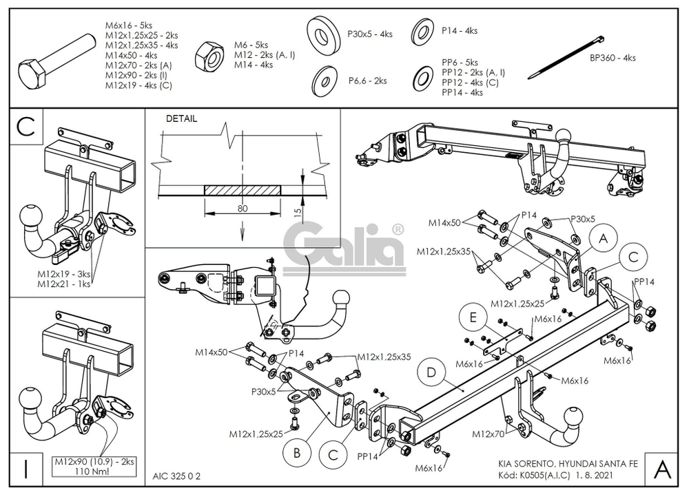 Фаркоп оцинкованный Galia K050C для Kia Sorento MQ4 2020-(паспорт и сертификат в комплекте)(без электрики)