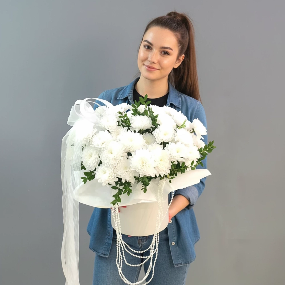Белоснежная кустовая хризантема Алтай — кружевная и воздушная