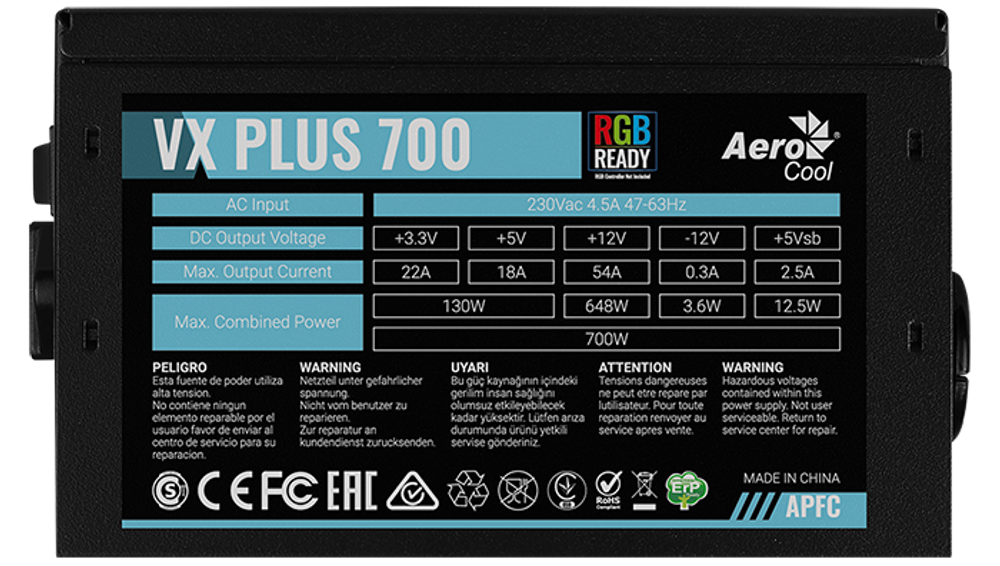 Блок питания ATX AeroCool VX Plus 700W RGB