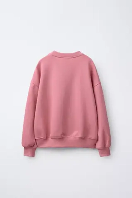 ZARA ТОЛСТОВКА С ВЫШИТЫМИ ЦВЕТАМИ И ТЕКСТОМ, РОЗОВЫЙ