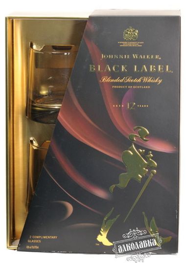 Джонни Уокер Блэк Лэйбл. 12 лет выдержки. Шотландский виски. 0,7 Л со стаканами