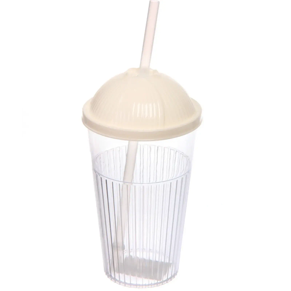 Стакан пластиковый 450мл «Свежесть» с трубочкой, цвета микс