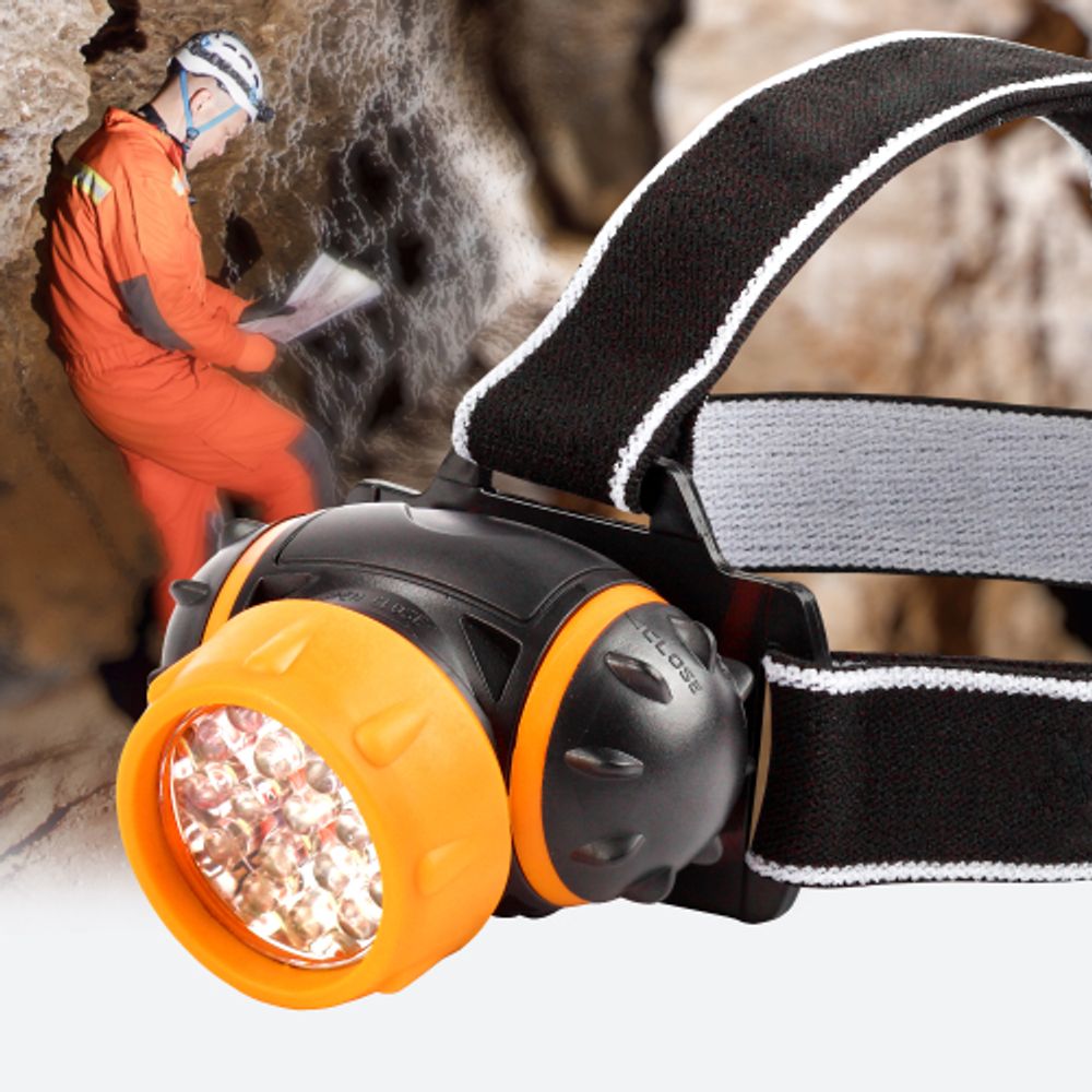 Фонарь налобный светодиодный Трофи TG7 на батарейках мощный яркий 4 режима оранжево-черный