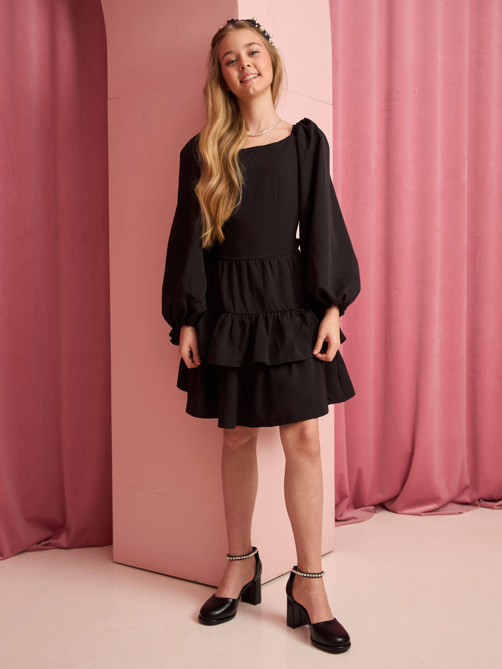 Платье праздничное ярусное с воланами для девочки чёрное