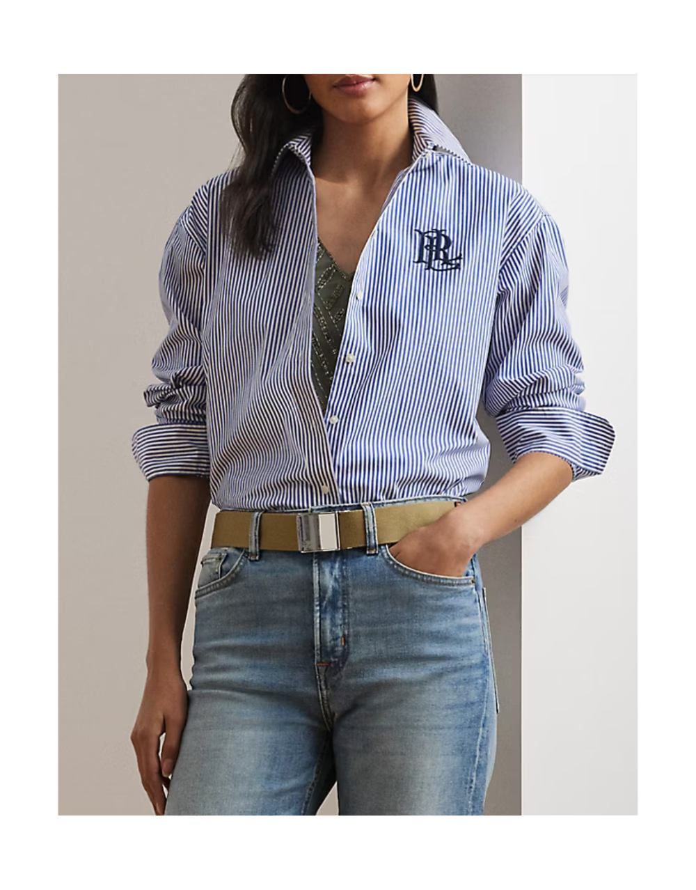 Рубашка свободного кроя в полоску Lauren Ralph Lauren из эластичного хлопка