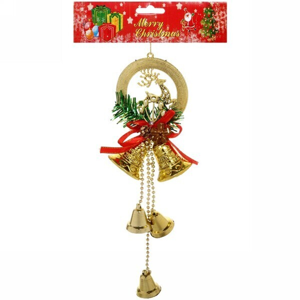 Украшение новогоднее «Колокольчик с оленем» 23 см, золото